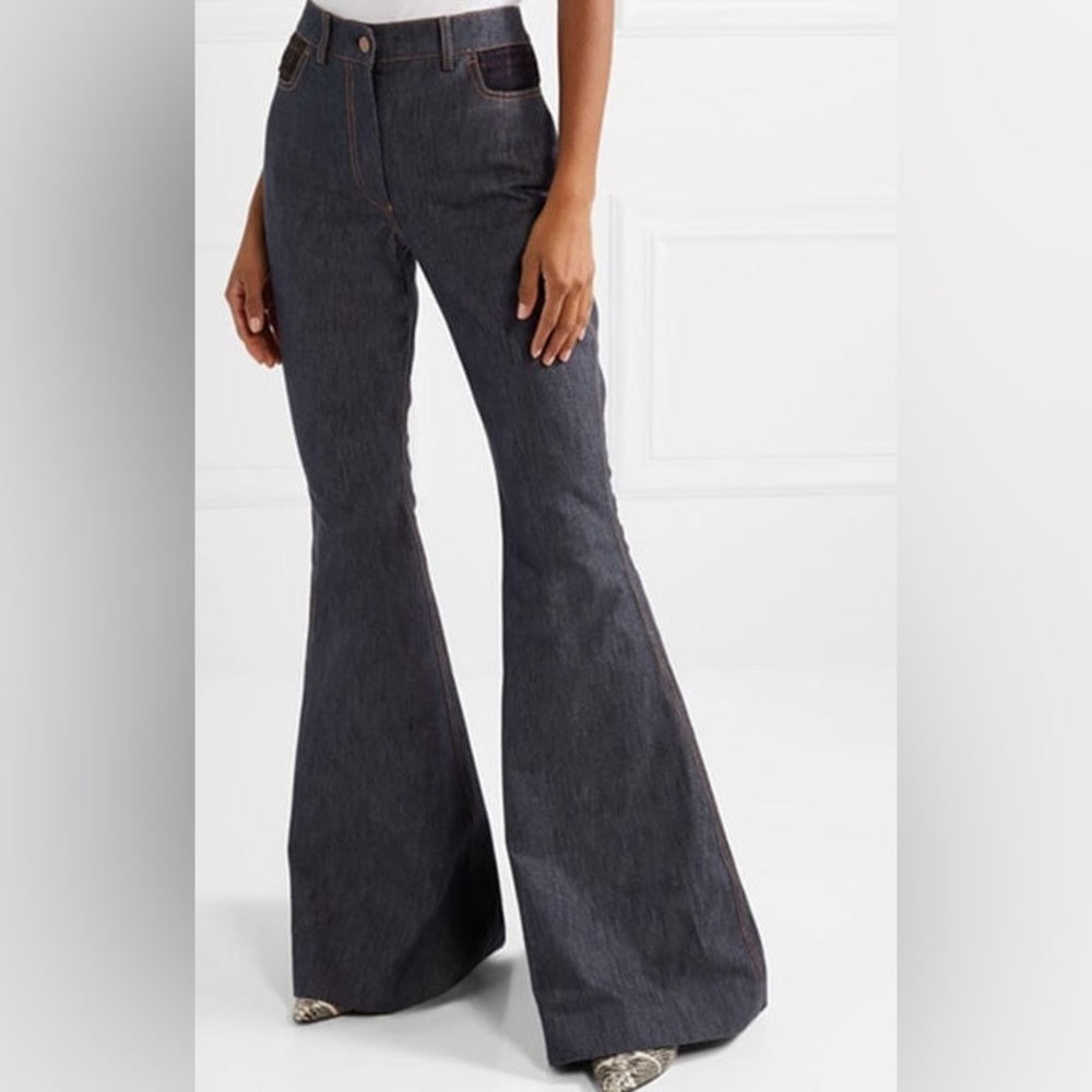ROSIE ASSOULIN High-Rise Plaid-Pocket Flare-Leg Jeans (J1) - Picture 6 of 10
